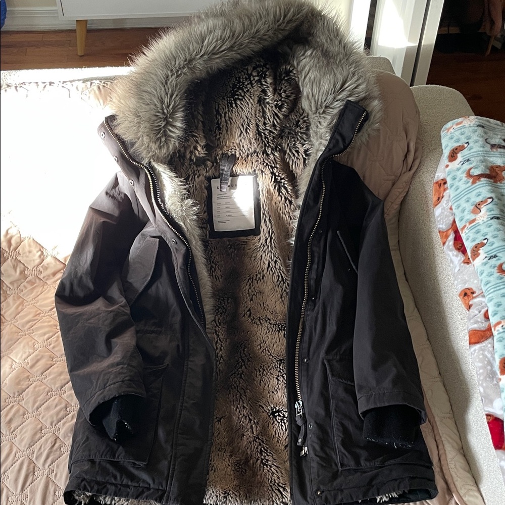 Aritzia Black Utility Jacket with Faux Fur Lining